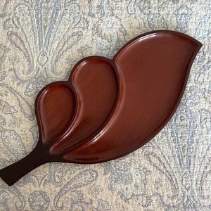 Solid Mahogany leaf shaped serving platter
